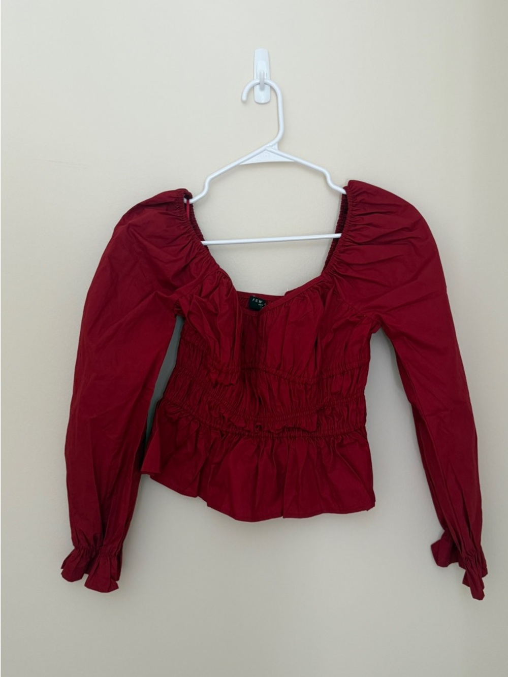 Smocked Burgundy Long-Sleeve Peasant Top